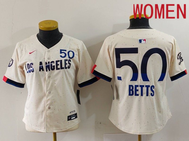 Women Los Angeles Dodgers #50 Betts Cream Fashion Nike Game MLB Jersey style 703->->Women Jersey